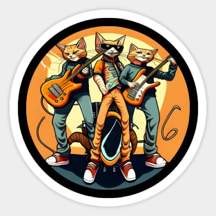 Funny Happy Rock Cat Playing Guitar Guitarist - Cat Lover Sticker